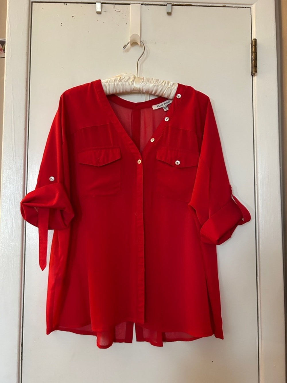 Black Rainn Red Button-Front Blouse